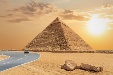 The Great Pyramid of Khafre and the road, Giza, Egypt