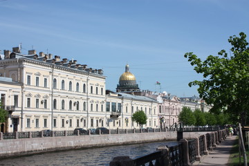 view of the river, embankment and buildings of St. Petersburg   