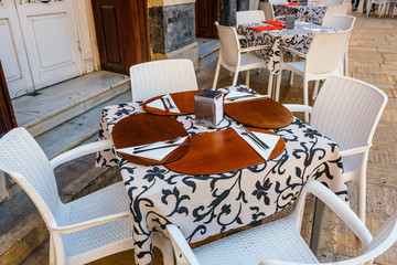 closeup of table in outdoor restaurant in Malaga city, Costa del sol, Spain
