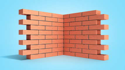 piece of brick wall 3d render on blue gradient