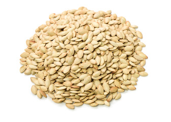 Pumpkin seeds on white background 
