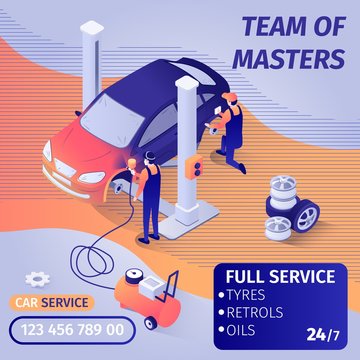 Banner Advertises Skilled Teamwork in Car Service