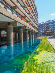 Fototapeta na wymiar The Barbican Centre in London is one of the most popular and famous examples of Brutalist architecture in the world.