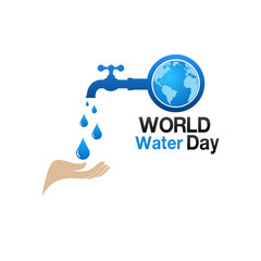Water world day with hand hold faucet or water tap with a drop 