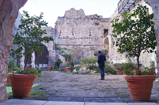 Courtyard of Arechi castle, Salerno, Italy