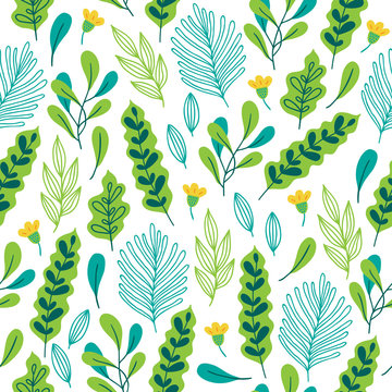 Jungle seamless pattern with tropical leaves and flowers
