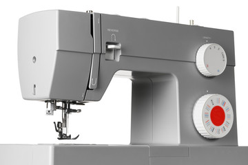 Modern electric sewing machine isolated on white background