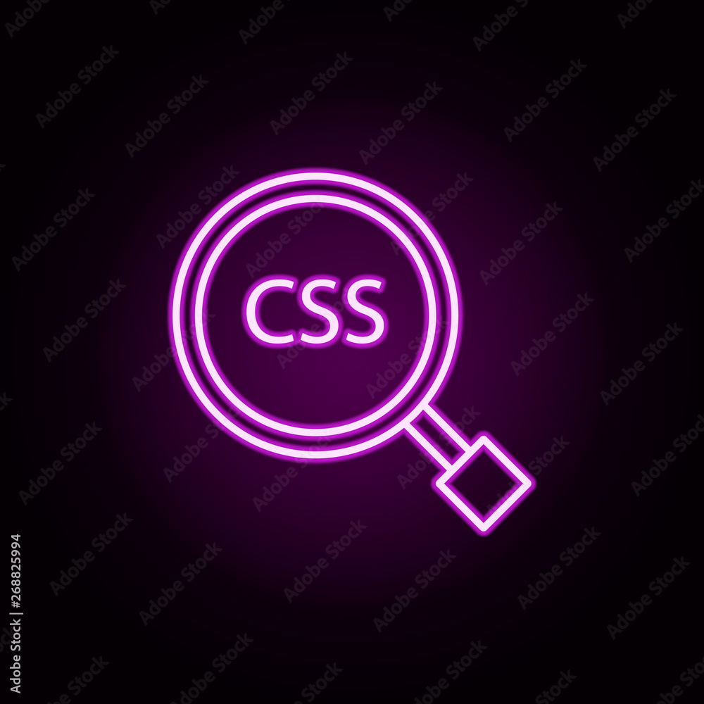 Poster css search neon icon. elements of online and web set. simple icon for websites, web design, mobile a