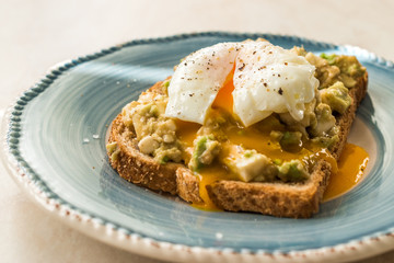 Poached Egg with Avocado Toast for Breakfast.