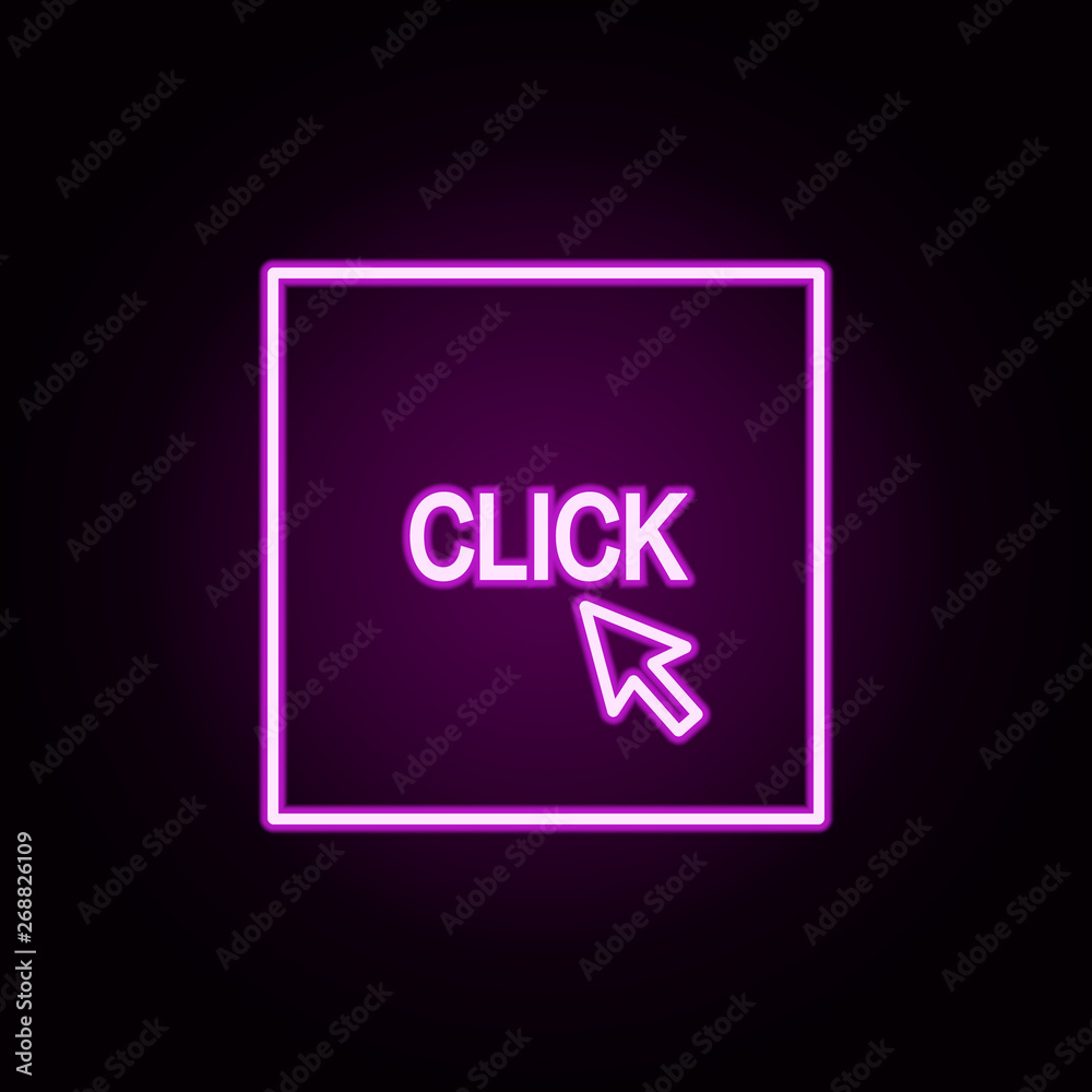 Poster cursor click neon icon. elements of online and web set. simple icon for websites, web design, mobile