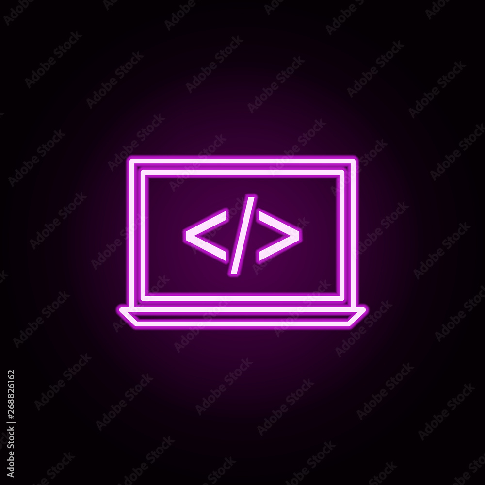 Poster laptop coding neon icon. elements of online and web set. simple icon for websites, web design, mobil