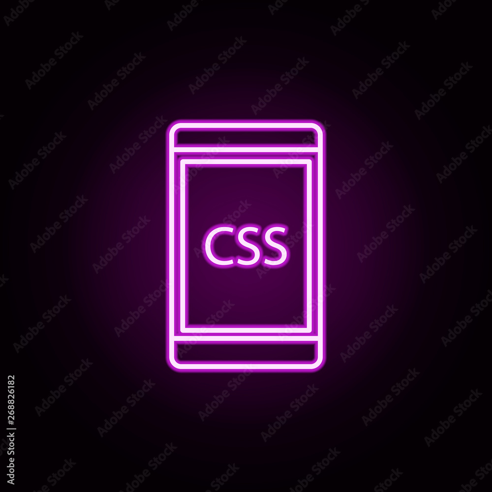 Poster mobile phone css neon icon. elements of online and web set. simple icon for websites, web design, mo