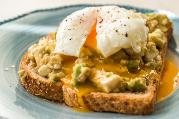 Poached Egg with Avocado Toast for Breakfast.