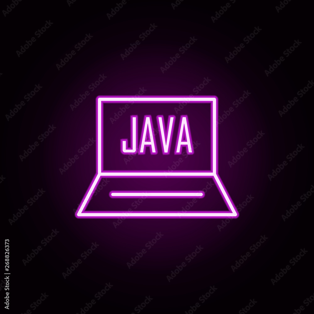 Poster java notebook neon icon. elements of online and web set. simple icon for websites, web design, mobil