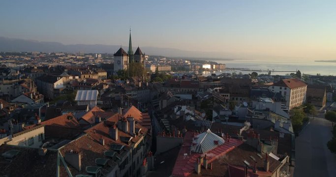 Approaching St-Pierre cathedral, Geneva - Aerial 4K