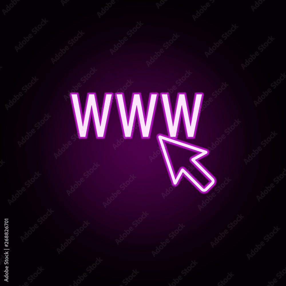 Poster click on the site neon icon. elements of online and web set. simple icon for websites, web design, m