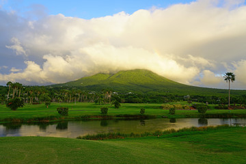 Fototapeta na wymiar View of the Nevis Peak volcano in St Kitts and Nevis