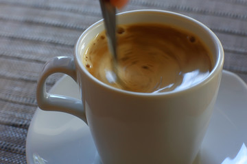 morning coffee cup / breakfast concept cheerfulness happiness drink in a cup