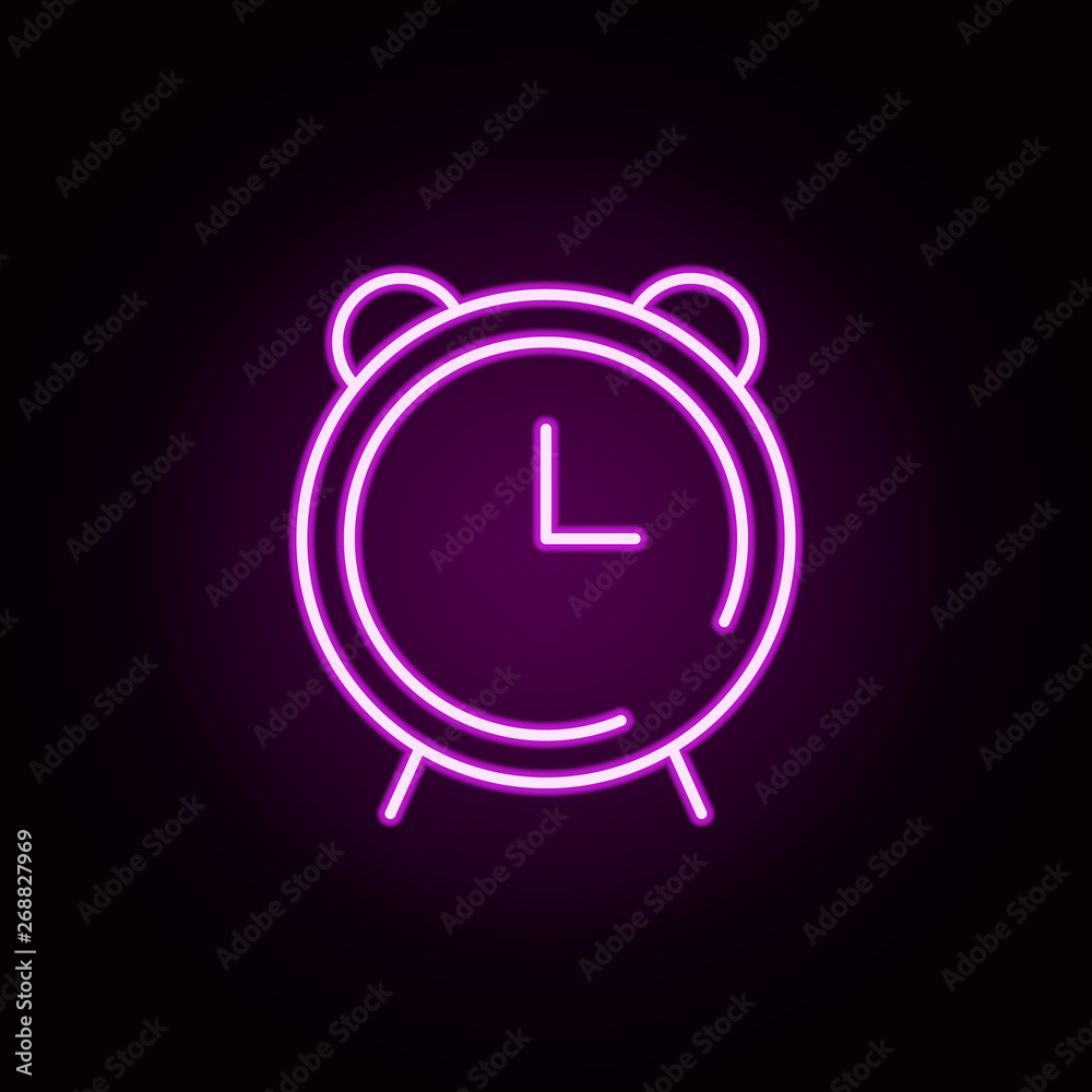 Poster alarm clock neon icon. elements of speedometer set. simple icon for websites, web design, mobile app