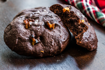 Salted Brownie Cookies with Roasted Walnut Pieces.