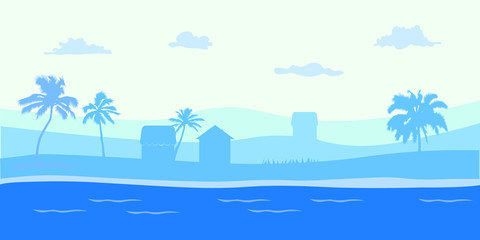 Fototapeta na wymiar Tropical Beach Nature Concept vector illustration.Beautiful seascape and sky background. Travel concept.