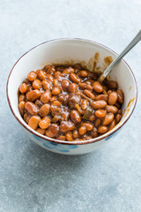 Homemade Barbecue Baked Beans in Porcelain Bowl.