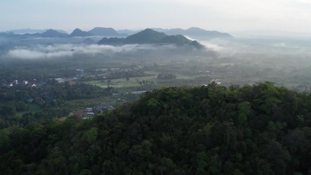 Aerial drone view of Pakbara small village during cloudy morning, Thailand