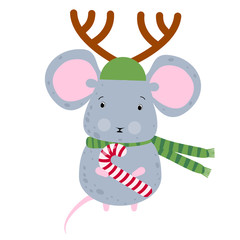Christmas rat or mouse. 2020 new year symbol. White background. 2020 new year holiday mouse