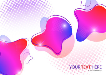 Bright colored abstract dynamic fluid forms, halftone patterns, liquid color on a white background.