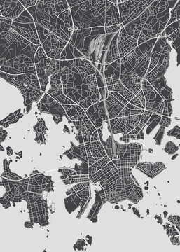 City map Helsinki, monochrome detailed plan, vector illustration