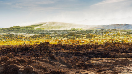 Acid ponds in Dallol site in the Danakil Depression in Ethiopia, Africa