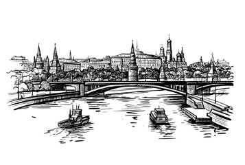 view of Moscow from the bridge illustration