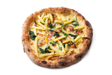 Pizza gourmet con mozzarella, guanciale, friarielli e patatine fritte