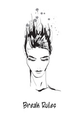 Fashion girls face. Woman face. Hand-drawn fashion model. Girl face on a white background. Hair style