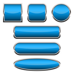 Set of blue glossy buttons. Vector illustration.