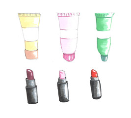 colour fashion illustration of a tube and lipstick set