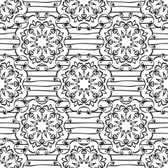 Mandala seamless pattern with floral ornament and stripes. Arabic, Islamic, indian, japanese motifs in a retro style.