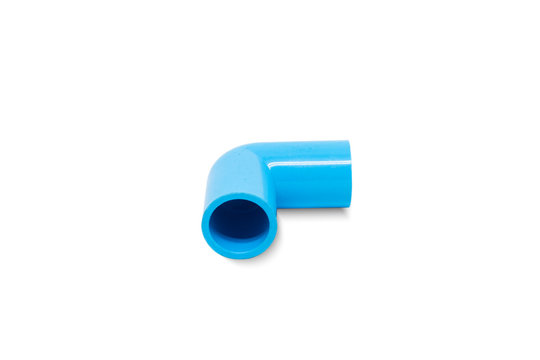 Blue pipe elbow 90 degree connect fitting isolated white background.
