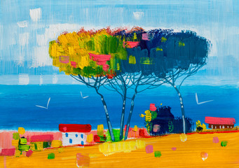 Seaside landscape with fishing village