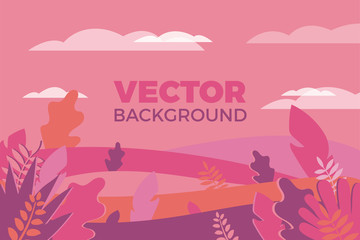 Background with plants and leaves Illustration in flat style