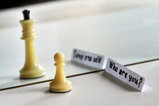 Chess in mirror image, concept search opportunities, self-development, improvement, struggle between good and evil,  struggle opposites, search solutions, split personality, human resource management.