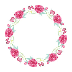 Beautiful watercolor wreath with flowers. Watercolor graphic for fabric, postcard, greeting card, book, poster, tee-shirt, banners, emblems, logo. Illustration, isolated objects.
