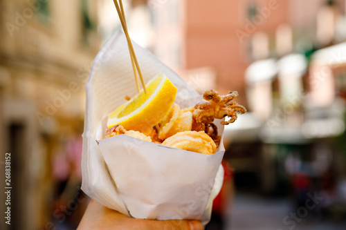 Typical Italian Seafood Fritto Misto Di Pesce Mixed Fried Fish