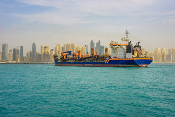 Oil tanker ship leaving the Dubai marina