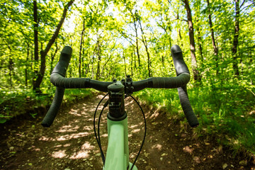 Fototapeta na wymiar cycling on the forest path 