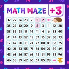 Math Maze Addition Worksheet Set. Educational Game. Mathematical Puzzle. Vector illustration.