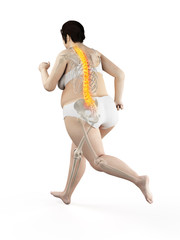 3d rendered medically accurate illustration of the painful back of a running overweight woman