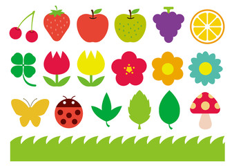 Pretty colorful shape illustration set . flowers,fruits,insects,leaves etc.