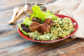 beef meatball and herbs cooked vegetables
