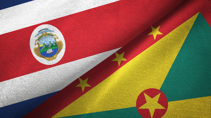 Fototapeta premium Costa Rica and Grenada two flags textile cloth, fabric texture